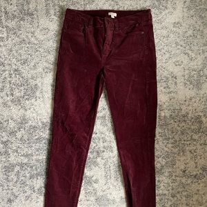 J.Crew | Burgundy Stretch Velvet Pants | Size 29 | Like new!